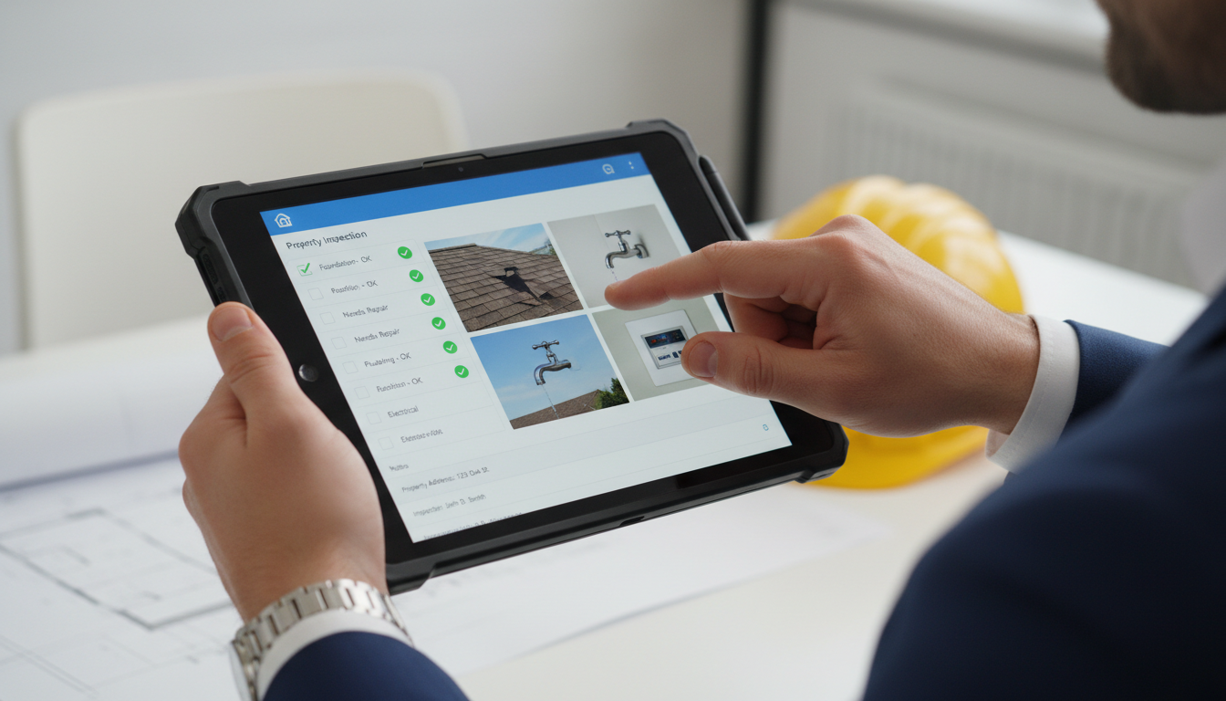 Property manager inspecting a rental with a tablet